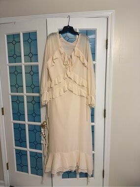 Boohoo Cream Ruffle Maxi Dress